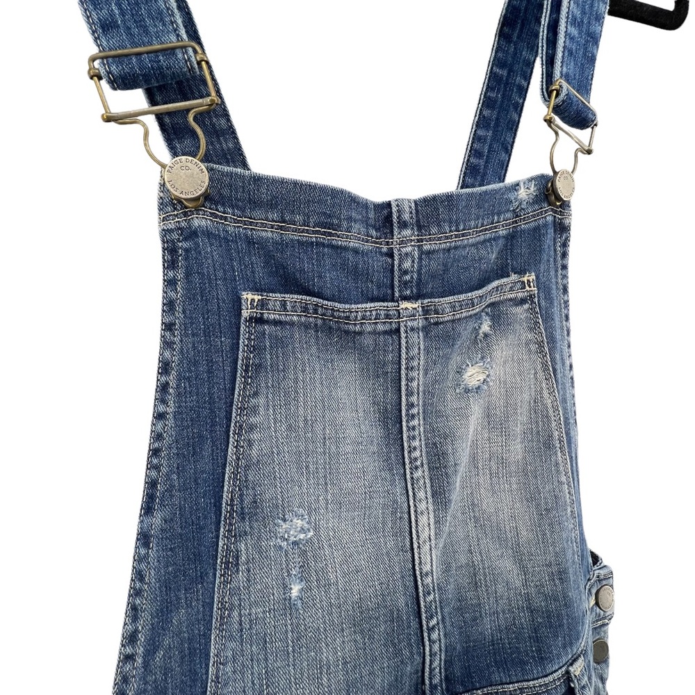 PAIGE Faded Blue Distressed Denim Overalls - Picture 2 of 8